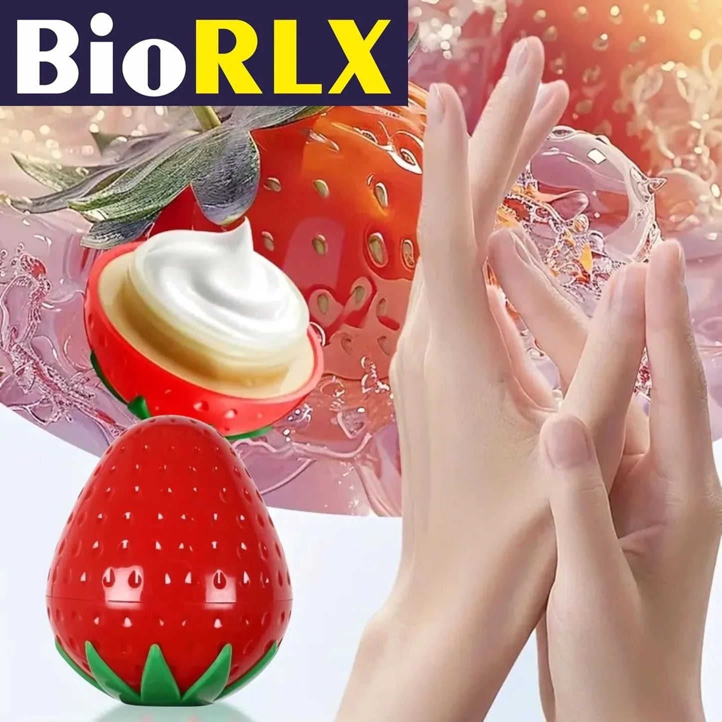BioRLX Strawberry Milk Hand Cream - Hydrating Hand Moisturizer, Lightweight, Fast-Absorbing Hand
