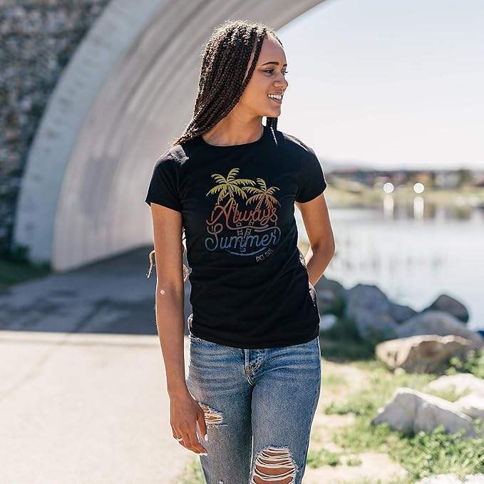 Women Crew Tee - Always Palms - Black by DelSol for Women - 1 Pc T-Shirt (Medium)