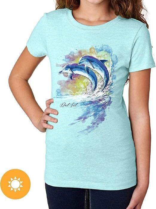 Junior Crew Tee - Watercolor Dolphins-Ice Blue by DelSol for Women - 1 Pc T-Shirt (Large)