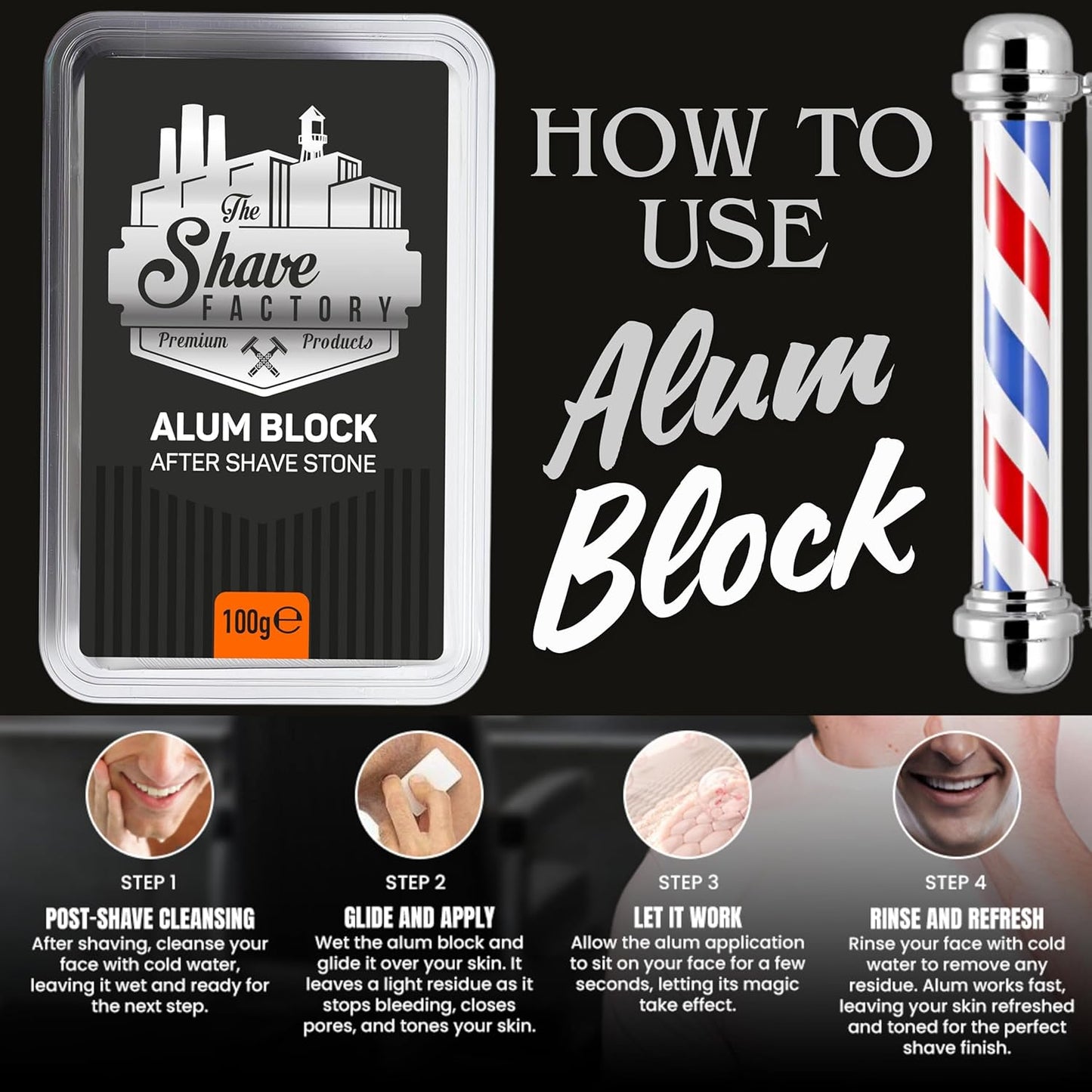 The Shave Factory Alum Block Aftershave for Shaving Razor 100g / 3.53 oz