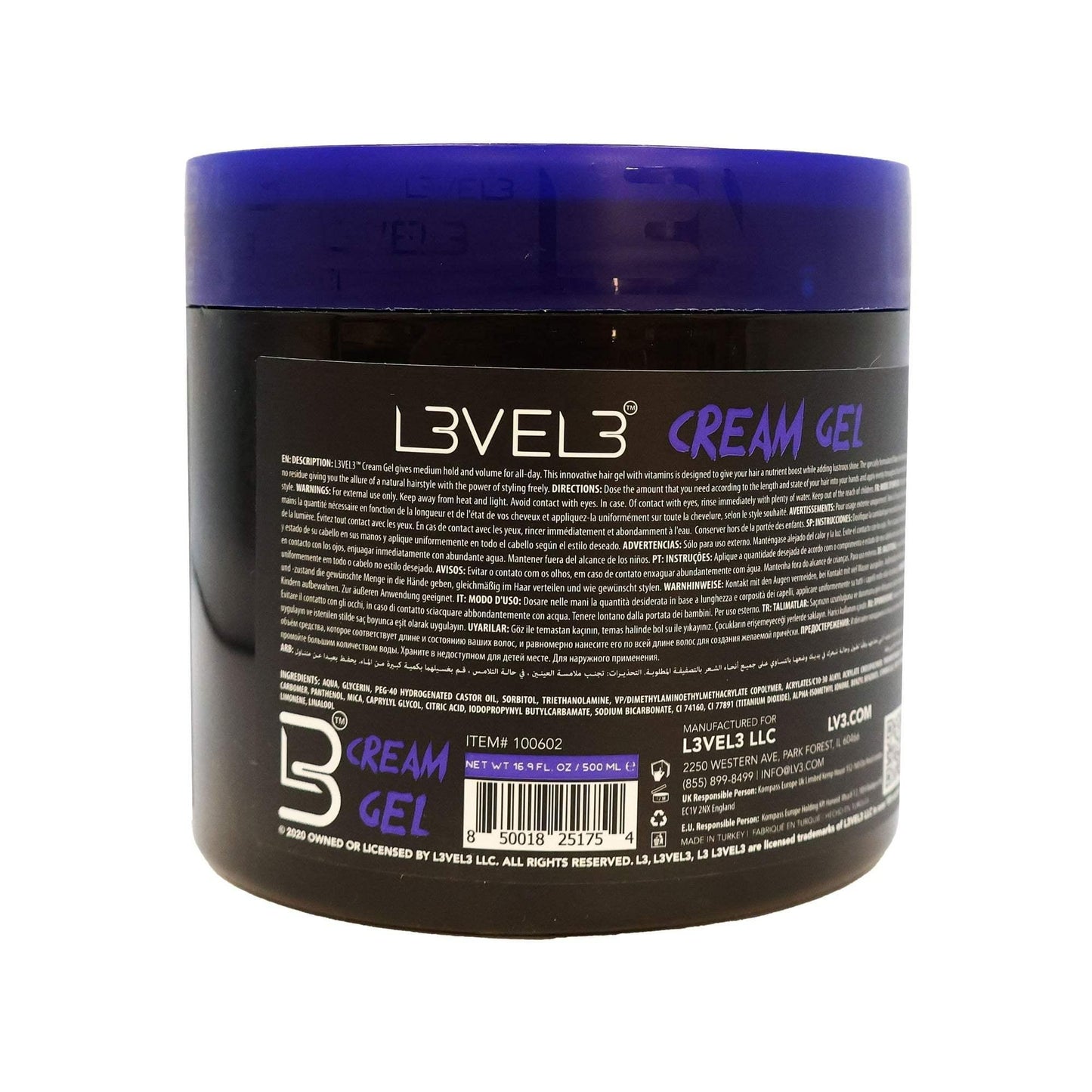 L3VEL3 Hair Gel Cream 500ml / 16.9 oz