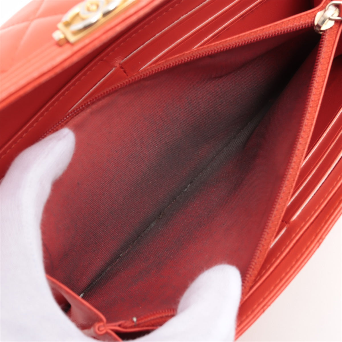 Chanel Boy Matelasse Lambskin Long Wallet Red