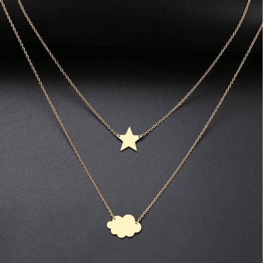 Star, Cloud Necklace - Gold