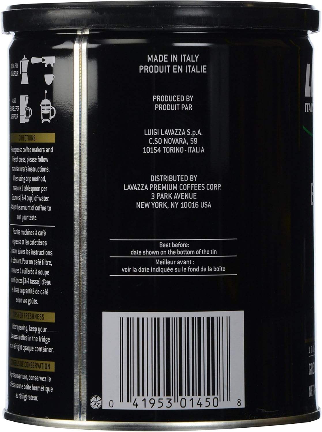 Caffe Espresso Medium Roast Ground Coffee by Lavazza for Unisex - 8 oz Coffee