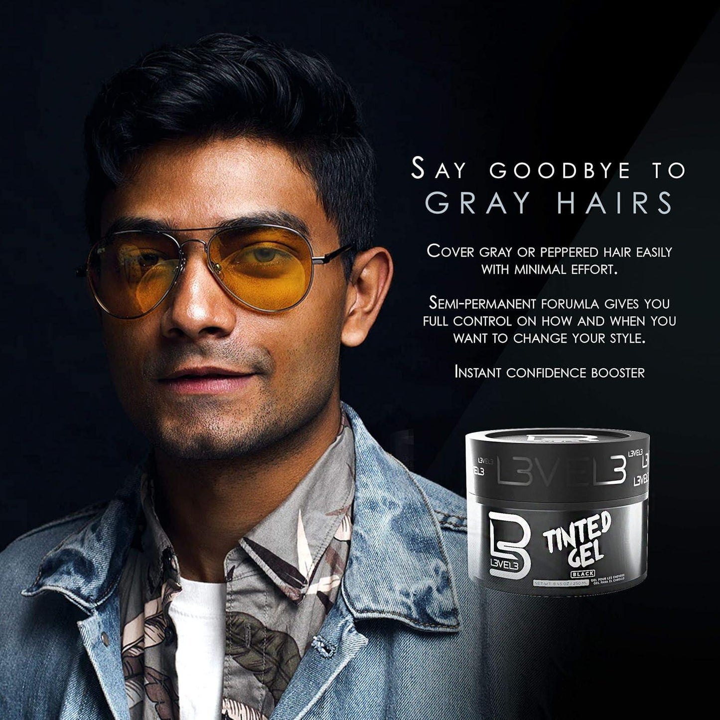 L3VEL3 Tinted Hair Gel - Black Color 250ml / 8.45 oz