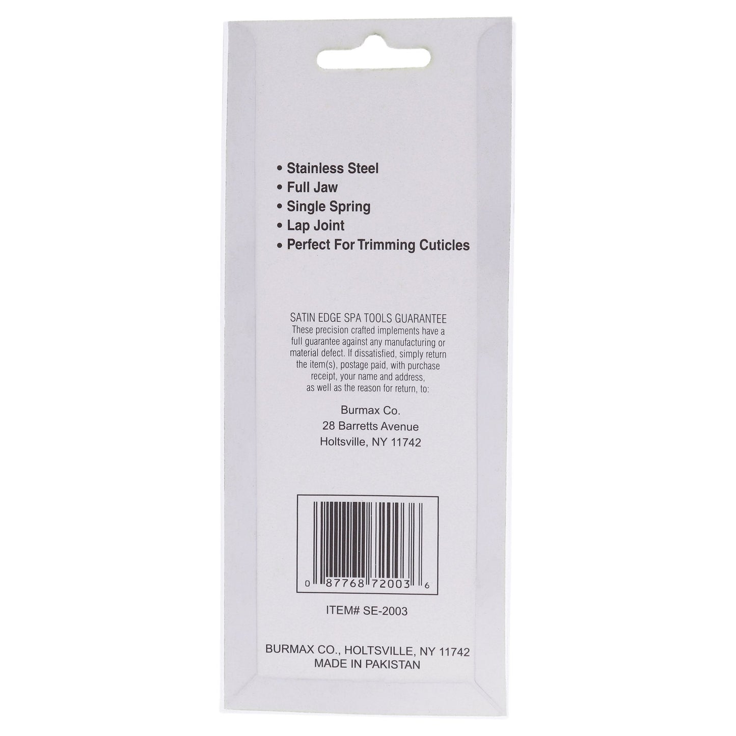 Cuticle Nipper Single Spring - Full Jaw by Satin Edge for Unisex - 4 Inch Cuticle Nipper