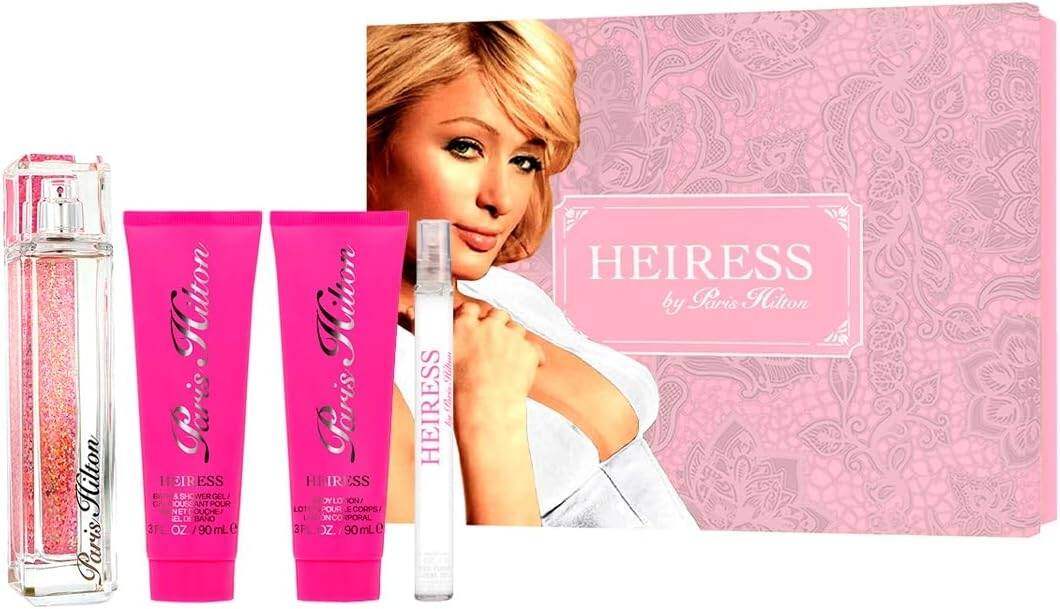 Heiress by Paris Hilton for Women - 4 Pc Gift Set 3.4oz EDP Spray, 0.34oz EDP Spray, 3oz Body Lotion, 3oz Bath & Shower Gel