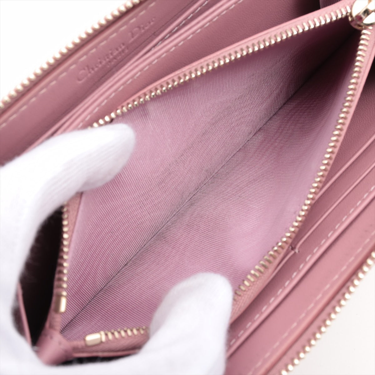 Dior Lady Dior Leather Zip Around Wallet Pink