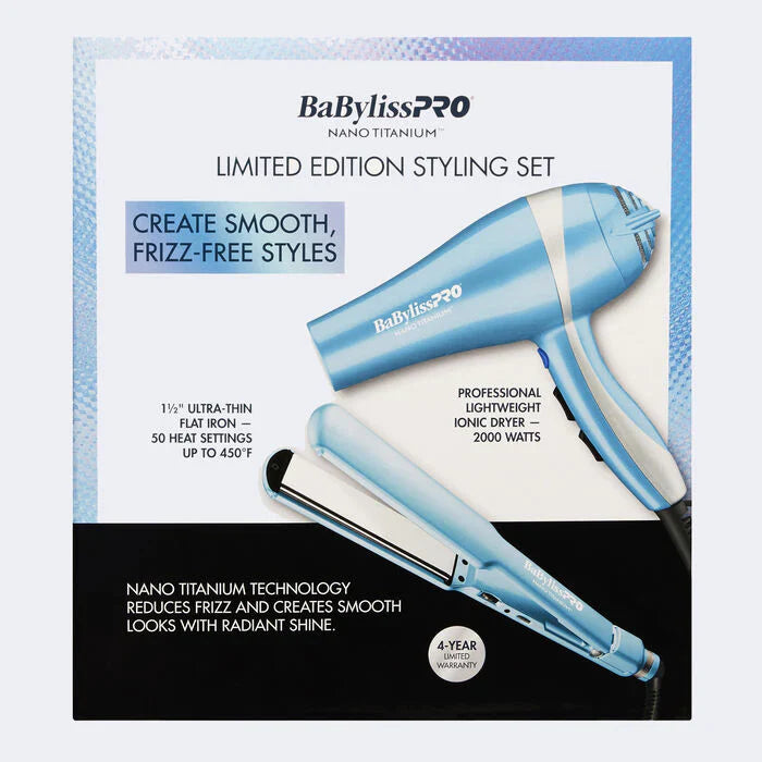 BaBylissPRO Nano Titanium Hair Dryer & 1.5" Flat Iron Set