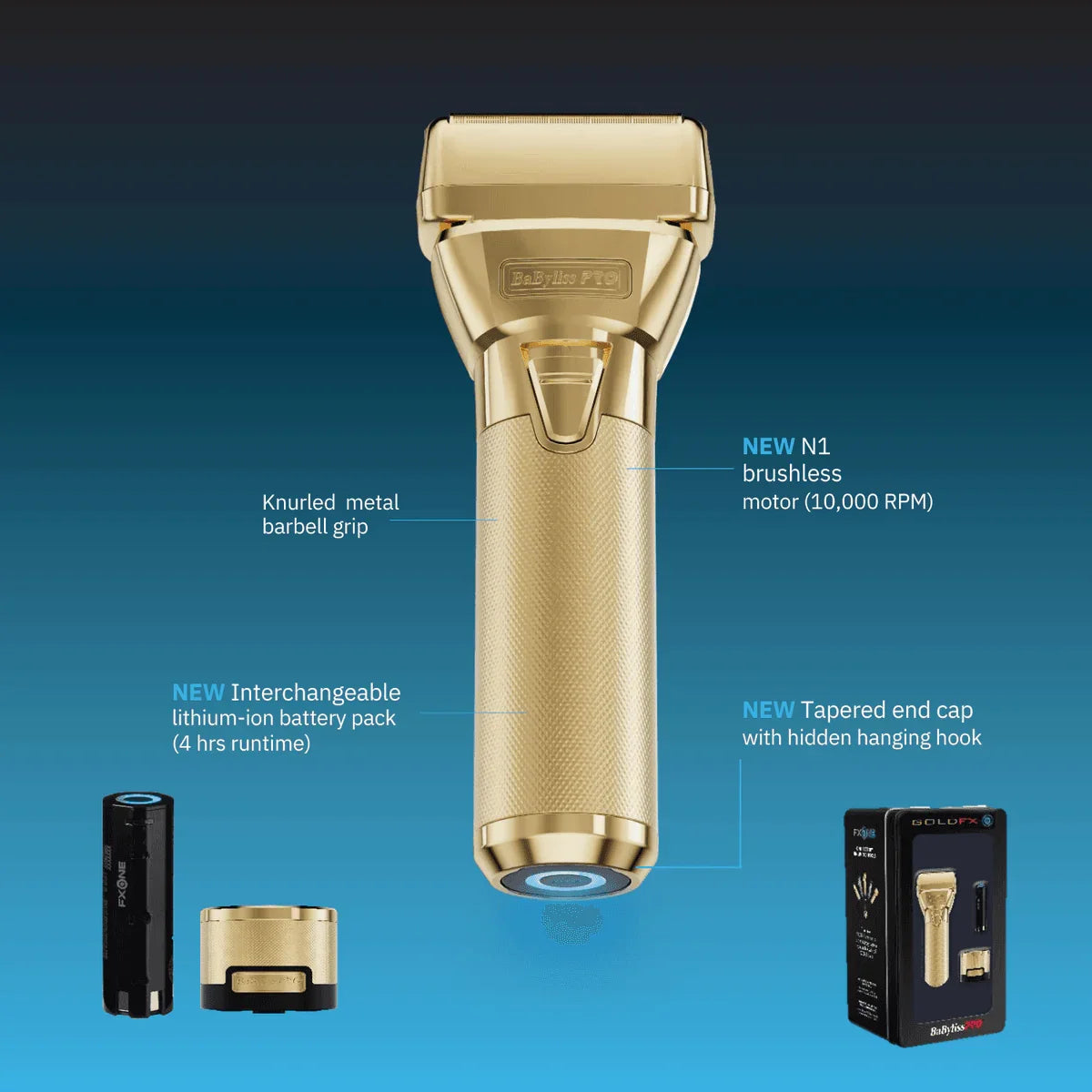 BaByliss Pro GoldFX FXONE Double Foil Shaver With Battery & Charging Base