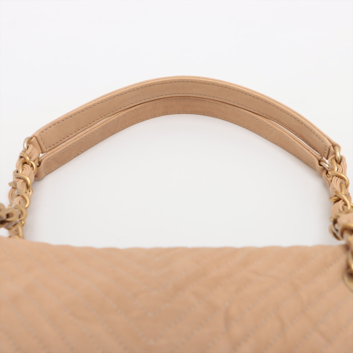 Chanel Chevron Leather Chain Tote Bag Beige