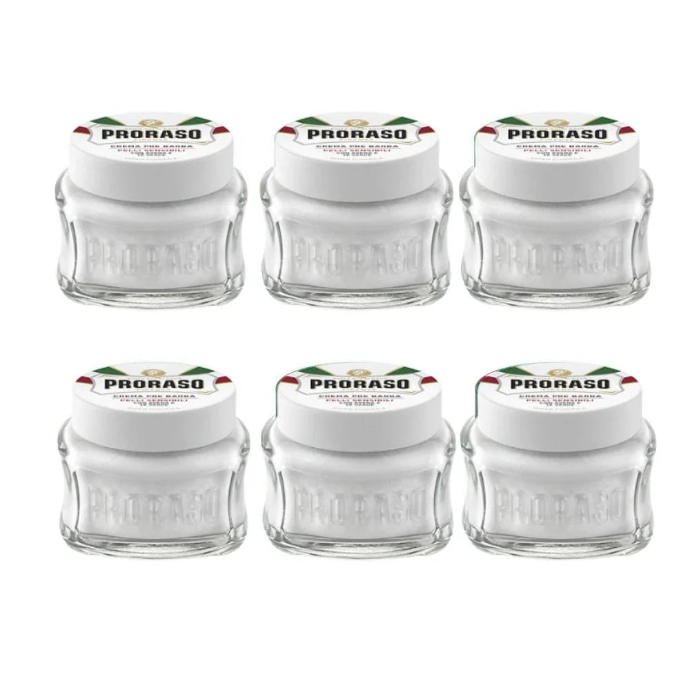 Proraso Pre Shave Cream Sensitive Skin White 3.6 oz - 6 Pack