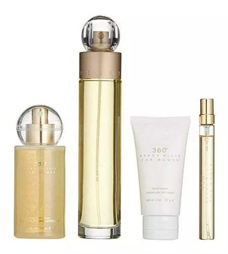 360 by Perry Ellis for Women - 4 Pc Gift Set 3.4oz EDT Spray, 4oz Body Mist Spray, 3oz Shower Gel, 0.25oz EDT Spray