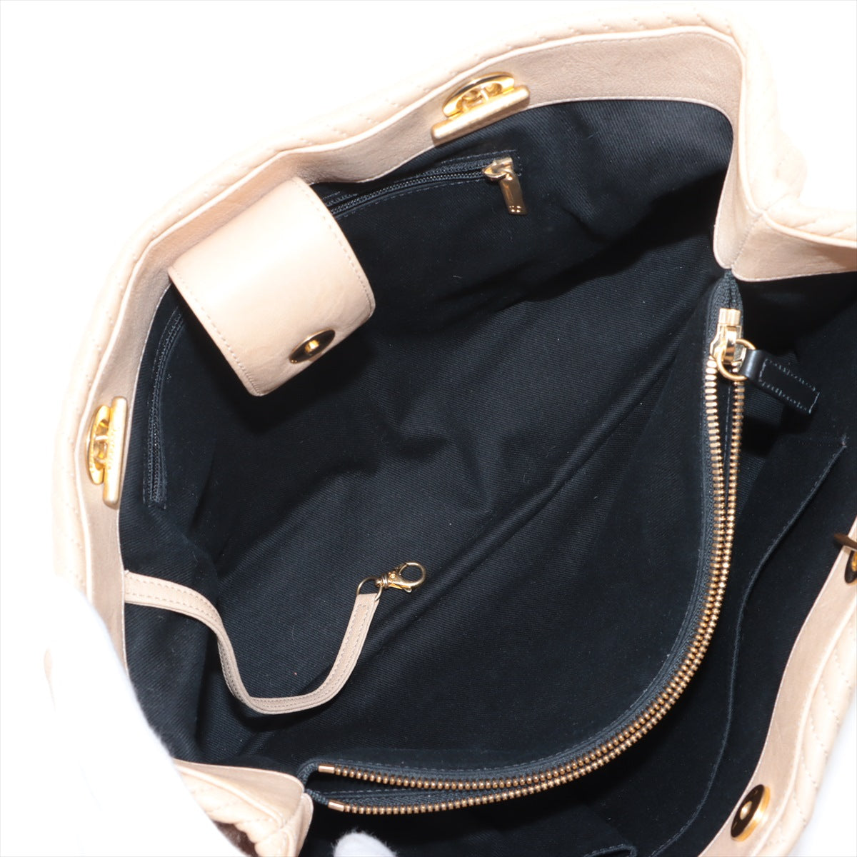 Chanel Chevron Leather Chain Tote Bag Beige