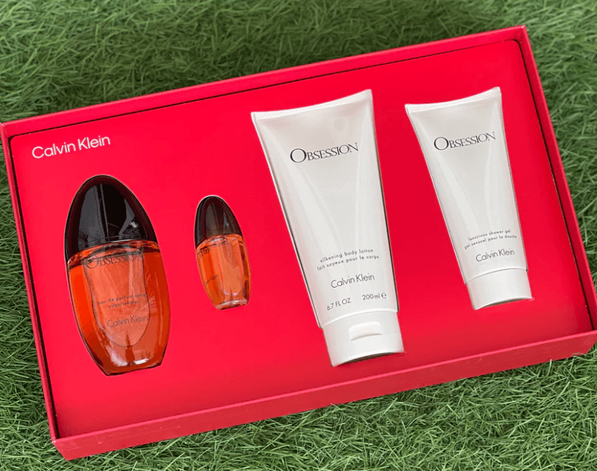 Obsession by Calvin Klein for Women - 4 Pc Gift Set 3.3oz EDP Spray, 0.5oz EDP Spray, 3.4oz Shower Gel, 6.7oz Body Lotion