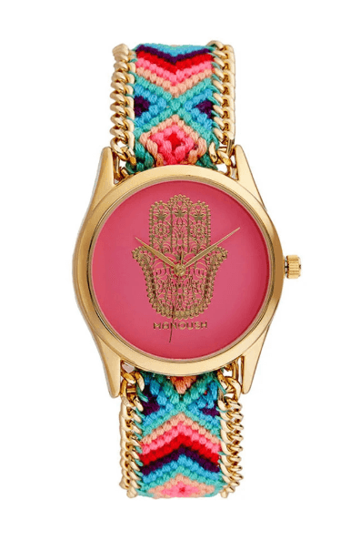 MSHHIPH Hindi Hand - Gold/Pink Nylon Strap Watch by Manoush for Women