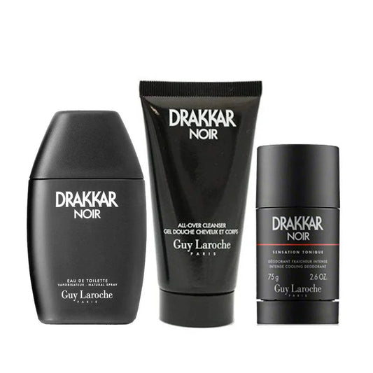 Drakkar Noir by Guy Laroche for Men - 3 Pc Gift Set 2021 - 3.4oz EDT Spray, 2.6oz Deodorant Stick, 1.7oz Shower Gel