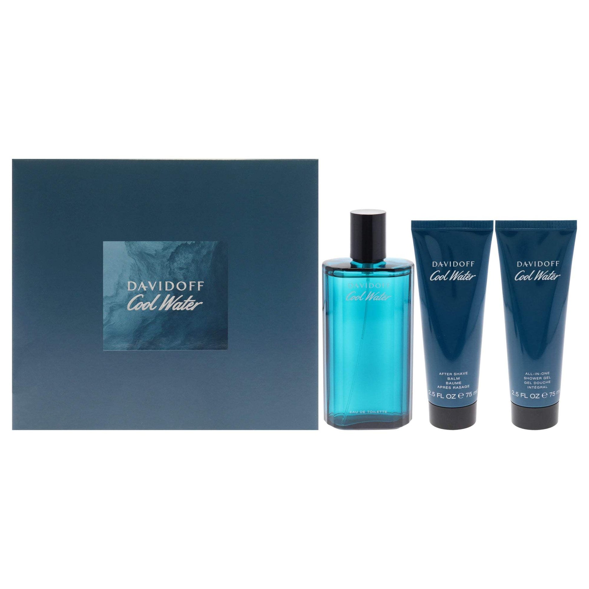 Cool Water by Davidoff for Men - 3 Pc Gift Set 4.2oz EDT Spray, 2.5oz Shower Gel, 2.5oz After Shave Balm