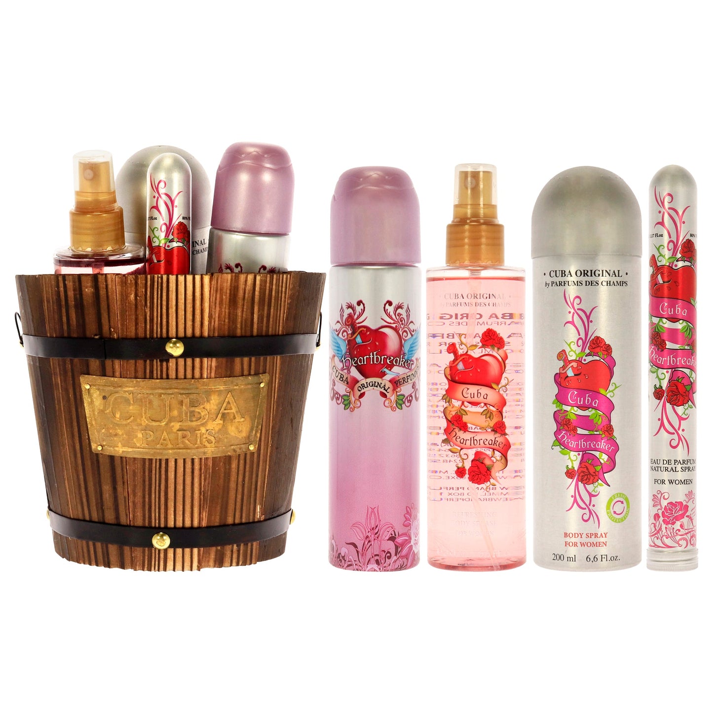 Cuba Heartbreaker by Cuba for Women - 4 Pc Gift Set 3.3oz EDP Spray, 1.7oz EDP Spray, 6.6oz Body Spray, 6.6oz Body Splash