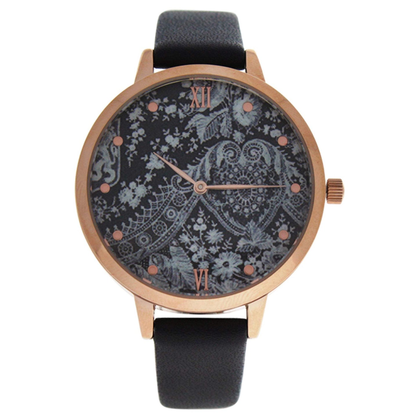 CRR003 La Romance - Rose Gold/Black Leather Strap Watch by Charlotte Raffaelli for Women - 1 Pc Watch