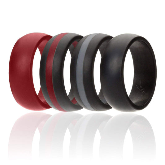 Silicone Wedding Ring - Dome Style with Middle Line Set by ROQ for Men - 4 x 10 mm Red, Black, Grey
