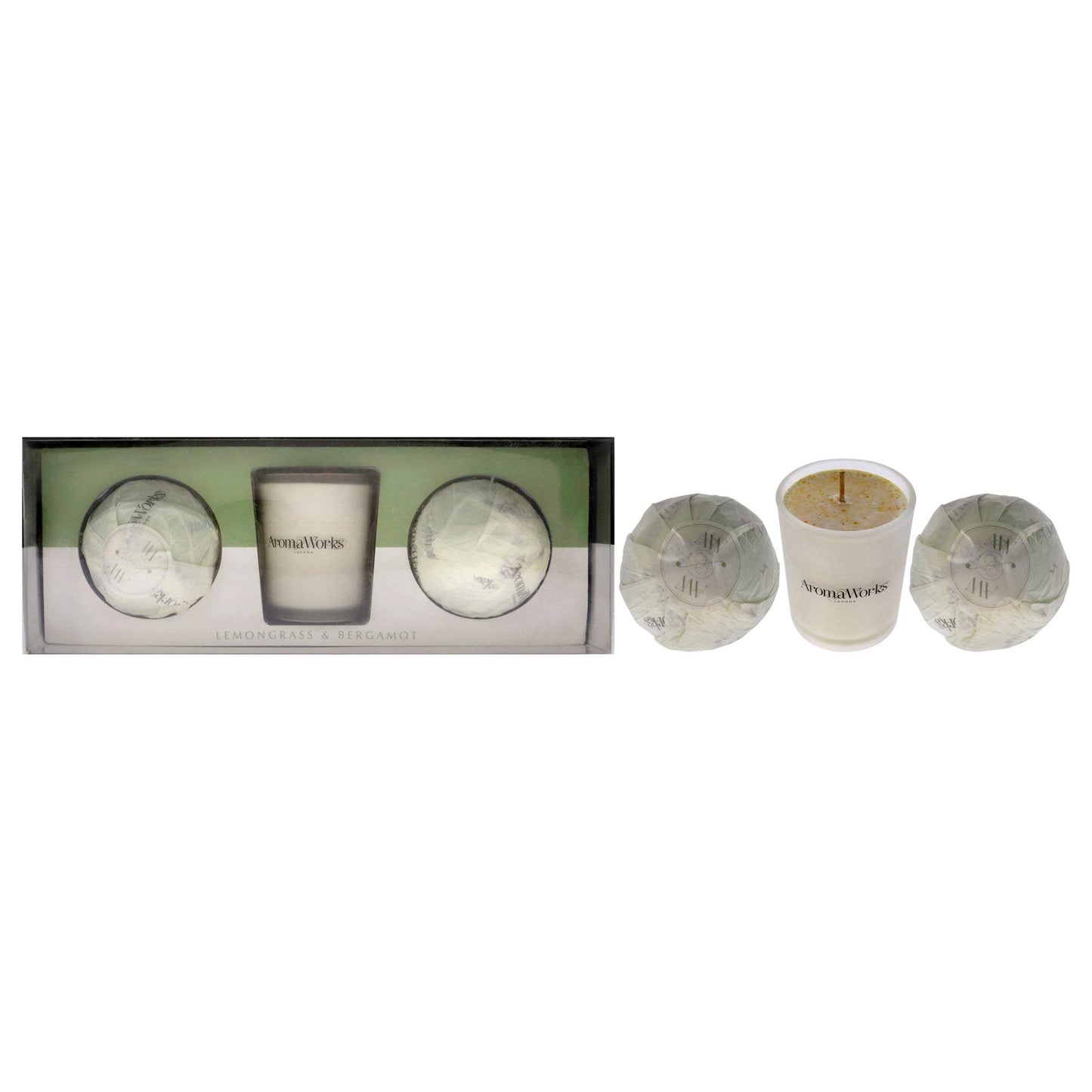 Light Candle Set - Lemongrass and Bergamot by Aromaworks for Unisex - 3 Pc 2.65oz Candle, 2 Mini AromaBomb