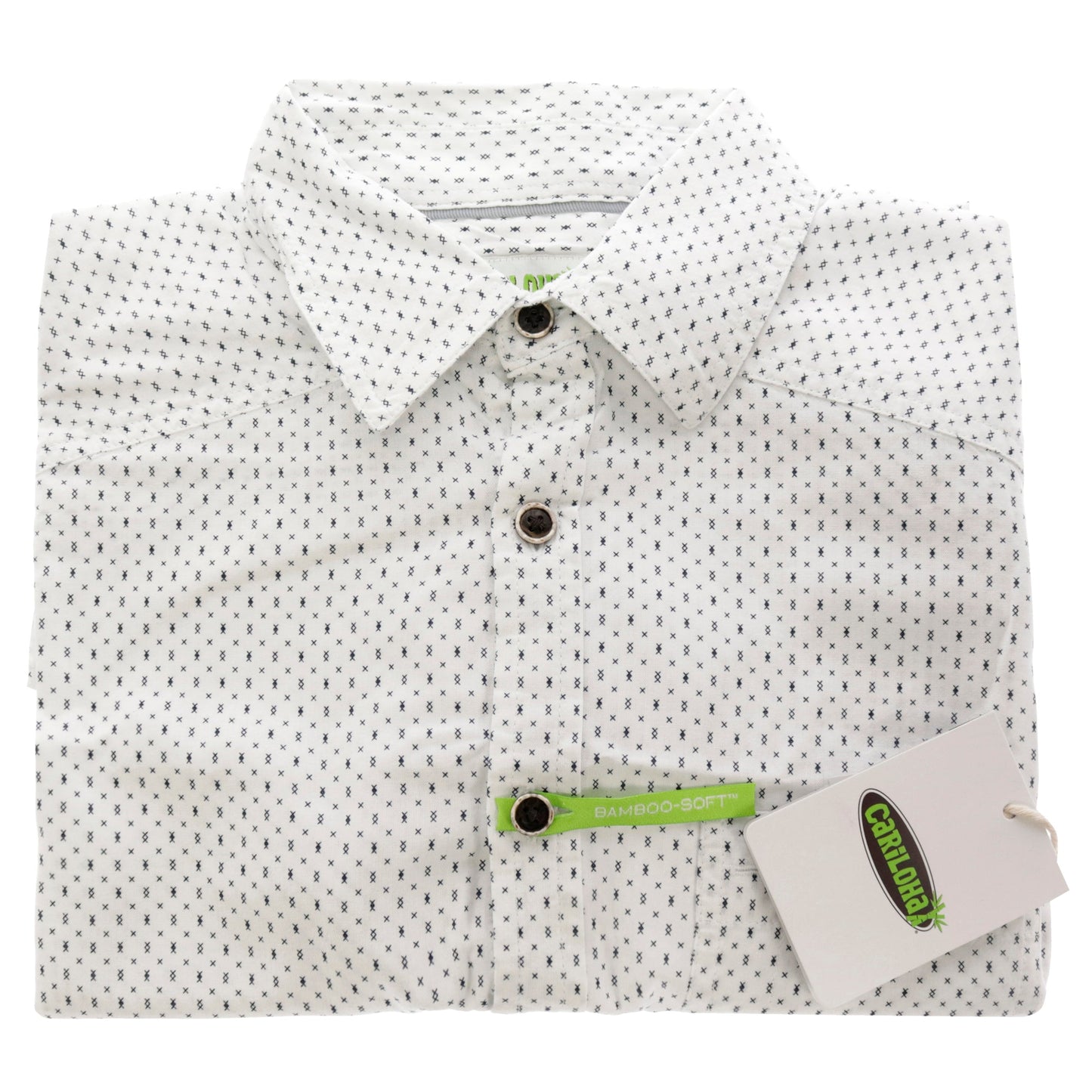 Bamboo Woven Button-Up - Navy-White Geometric by Cariloha for Men - 1 Pc T-Shirt (S)