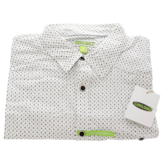 Bamboo Woven Button-Up T-Shirt - Navy-White Geometric by Cariloha for Men - 1 Pc T-Shirt (L)