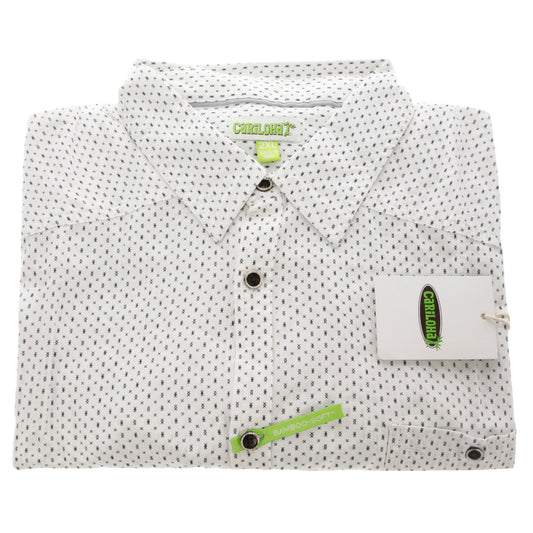 Bamboo Woven Button-Up T-Shirt - Navy-White Geometric by Cariloha for Men - 1 Pc T-Shirt (2XL)