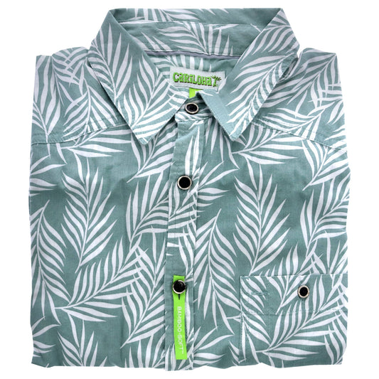 Bamboo Woven Button-Up Shirt - Ocean Green Foliage Print by Cariloha for Men - 1 Pc Shirt (M)