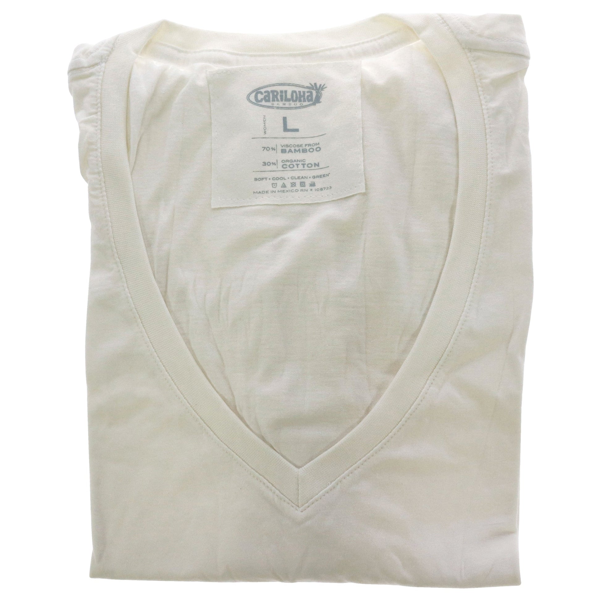 Bamboo V-Neck Tee - White by Cariloha for Women - 1 Pc T-Shirt (L)