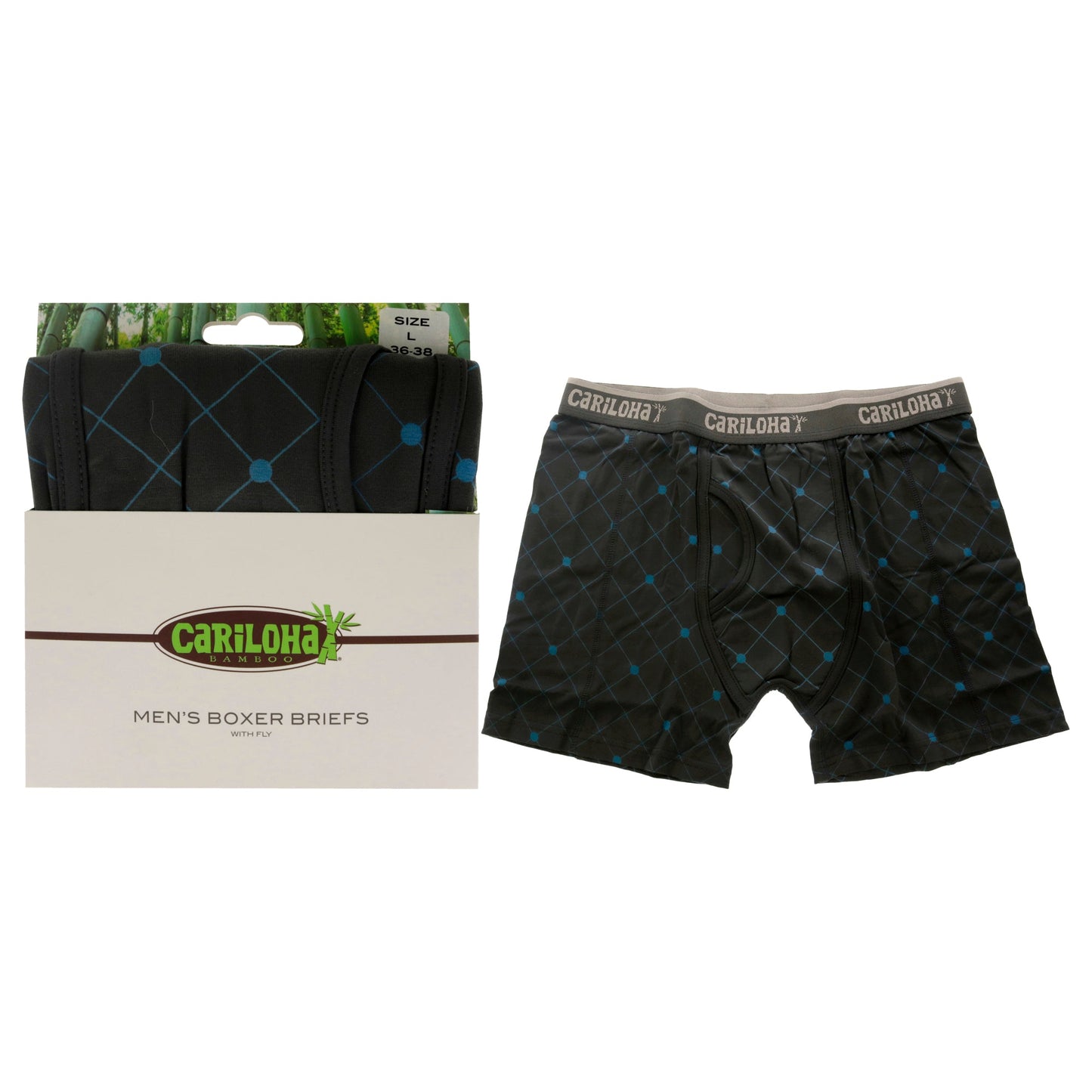 Bamboo Boxer Briefs - Carbon Argyle by Cariloha for Men - 1 Pc Boxer (L)