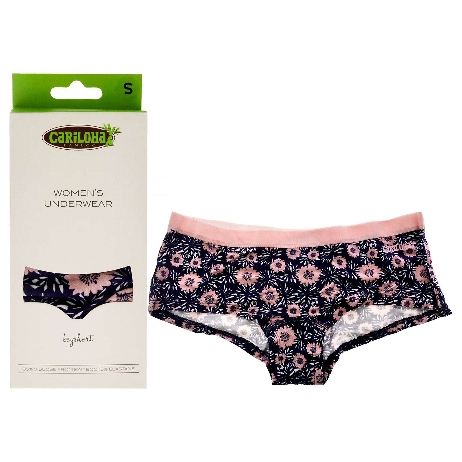 Bamboo Boyshort Briefs - Navy Floral by Cariloha for Women - 1 Pc Underwear (S)