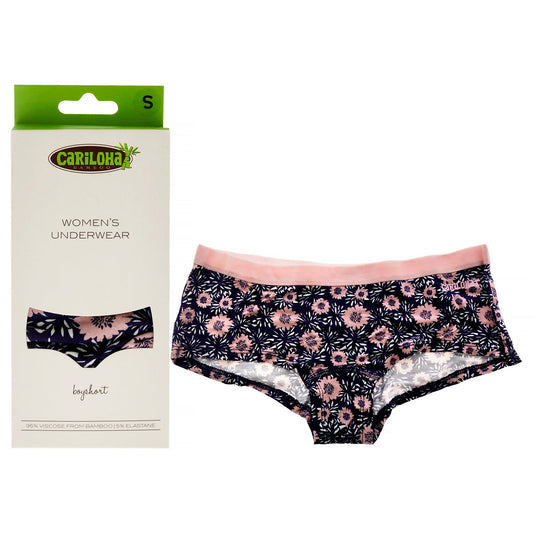 Bamboo Boyshort Briefs - Navy Floral by Cariloha for Women - 1 Pc Underwear (S)