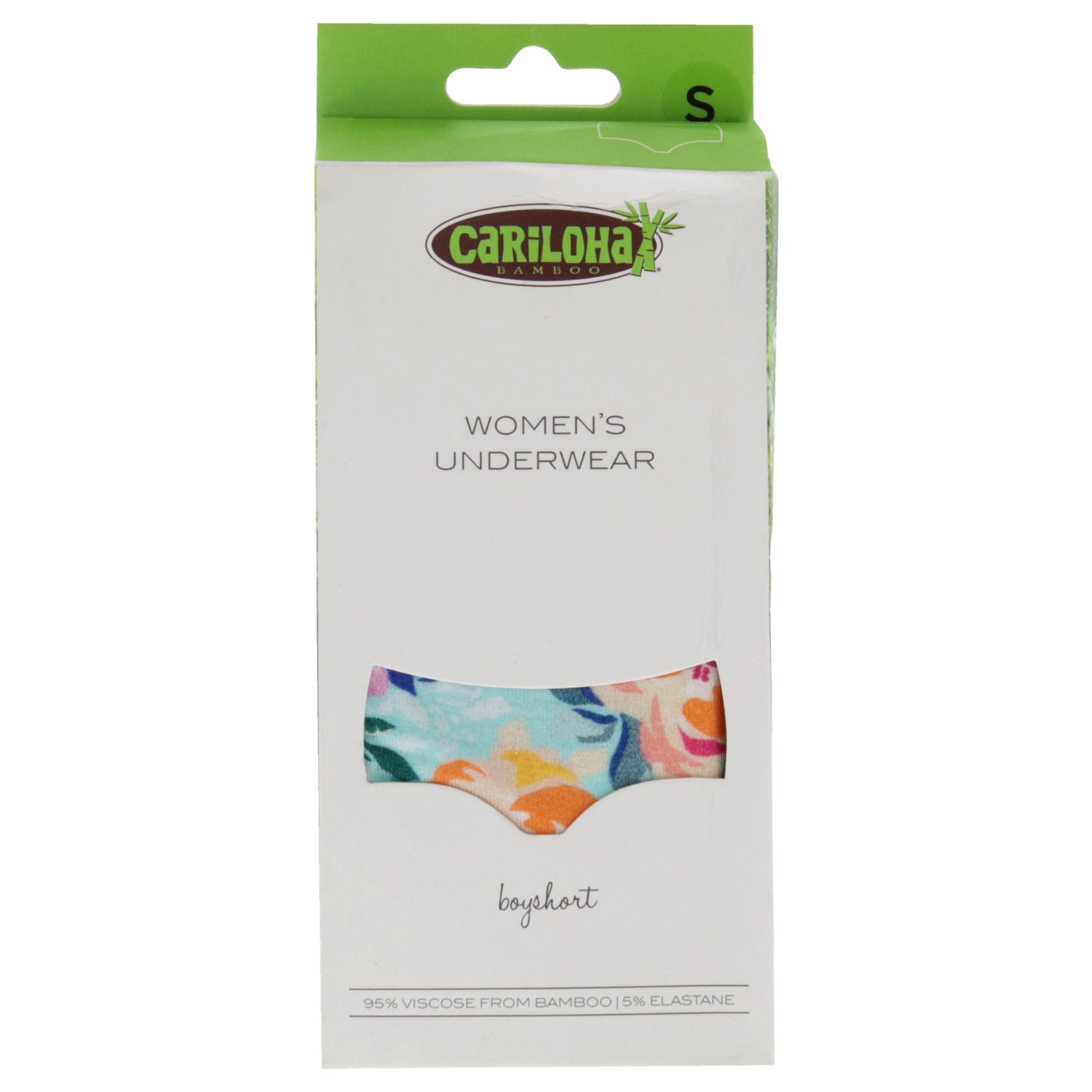 Bamboo Boyshort Briefs - Aqua Floral by Cariloha for Women - 1 Pc Underwear (S)