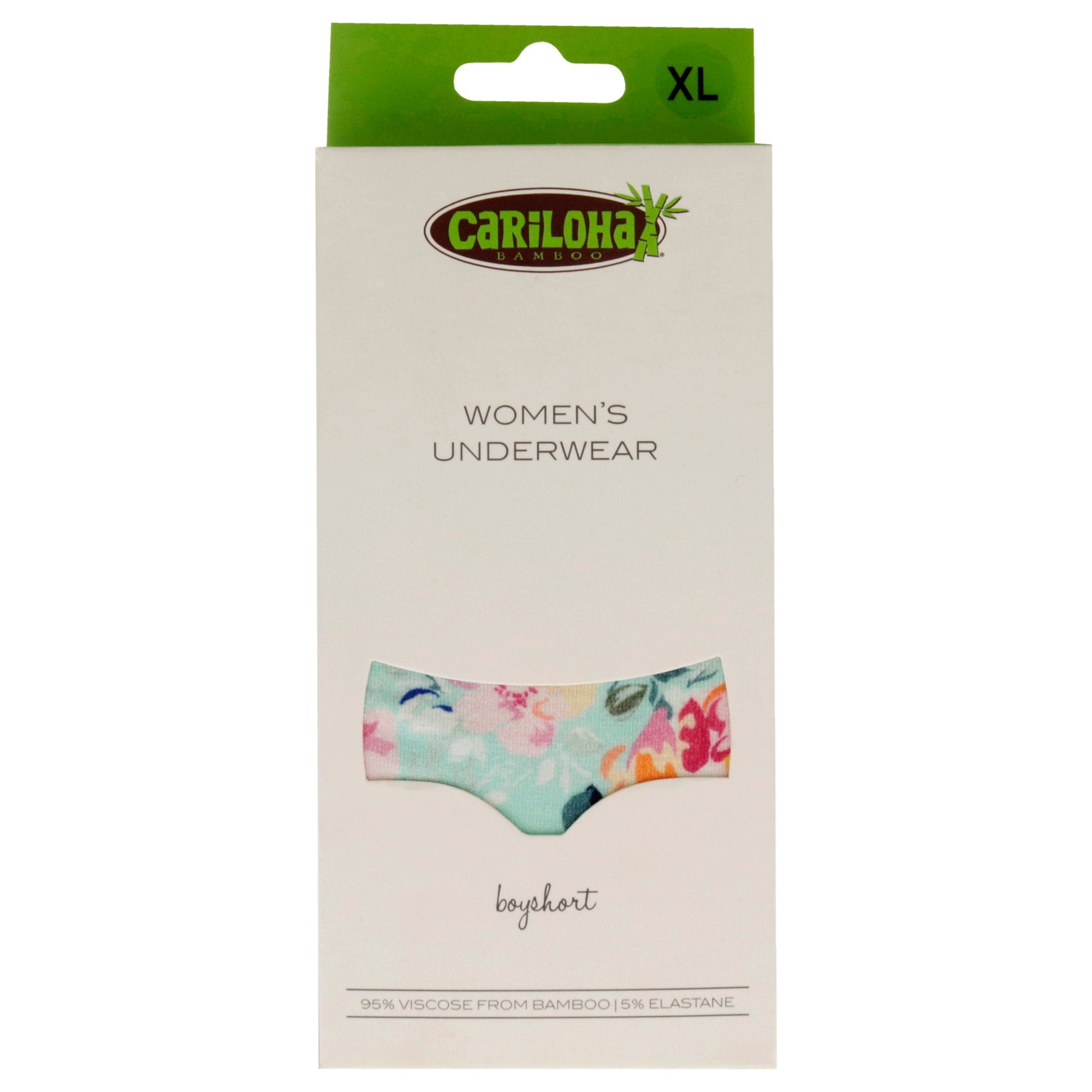 Bamboo Boyshort Briefs - Aqua Floral by Cariloha for Women - 1 Pc Underwear (XL)