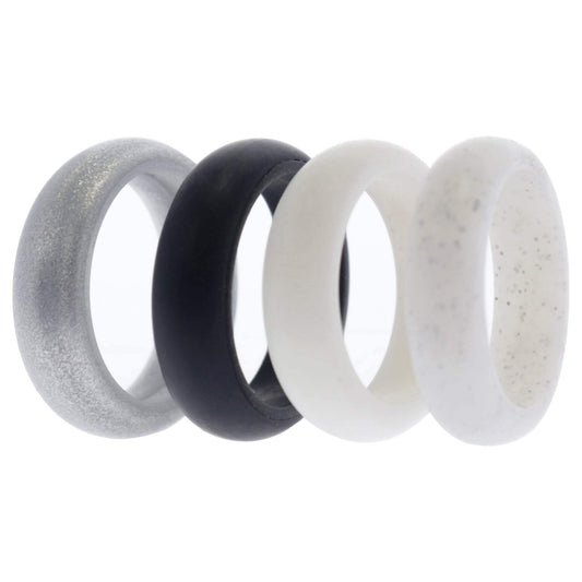 Silicone Wedding Ring Set - Black-White by ROQ for Women - 4 x 4 mm Ring