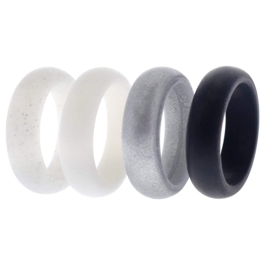 Silicone Wedding Ring Set - Black-White by ROQ for Women - 4 x 5 mm Ring