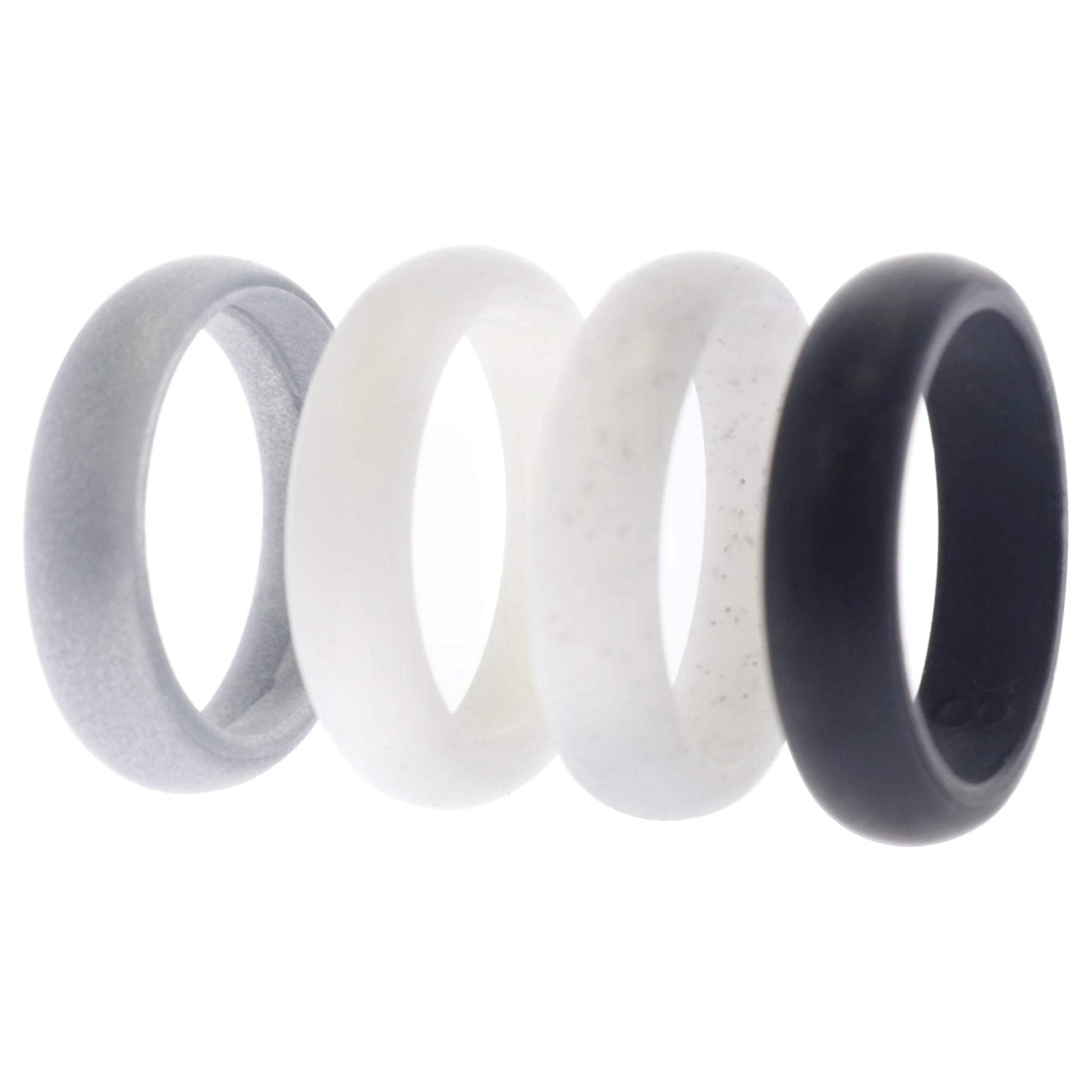 Silicone Wedding Ring Set - Black-White by ROQ for Women - 4 x 8 mm Ring