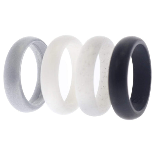 Silicone Wedding Ring Set - Black-White by ROQ for Women - 4 x 8 mm Ring