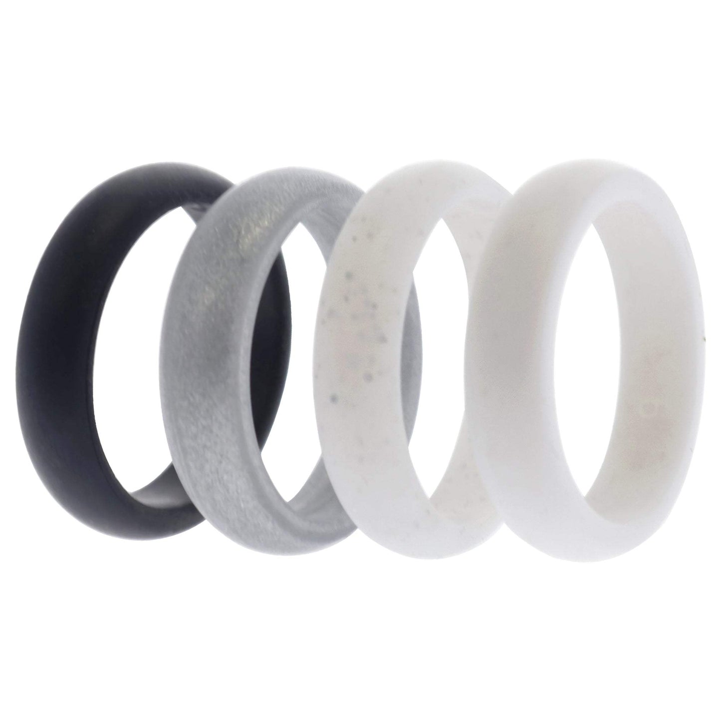 Silicone Wedding Ring Set - Black-White by ROQ for Women - 4 x 9 mm Ring