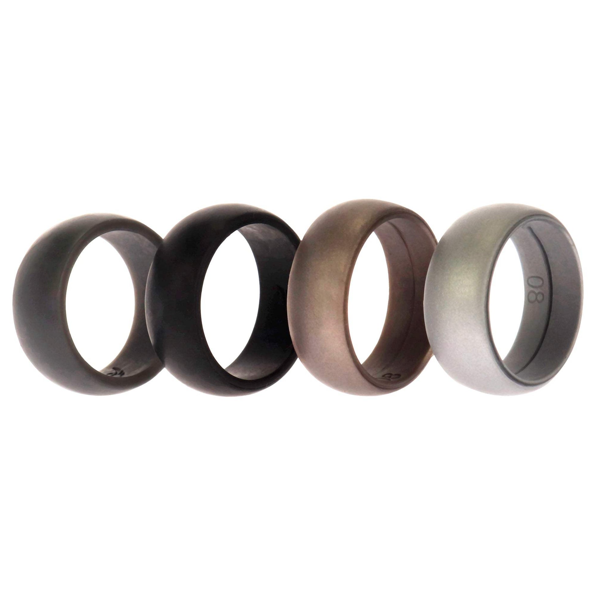 Silicone Wedding Ring Set - Metal-Silver by ROQ for Men - 4 x 8 mm Ring