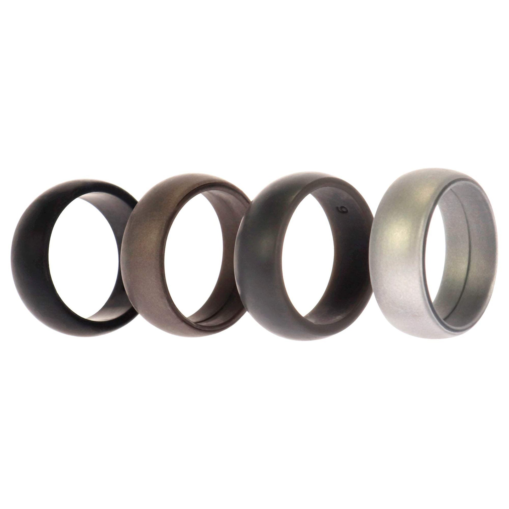 Silicone Wedding Ring Set - Metal-Silver by ROQ for Men - 4 x 9 mm Ring