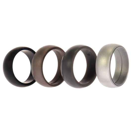 Silicone Wedding Ring Set - Metal-Silver by ROQ for Men - 4 x 9 mm Ring
