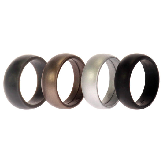 Silicone Wedding Ring Set - Metal-Silver by ROQ for Men - 4 x 11 mm Ring