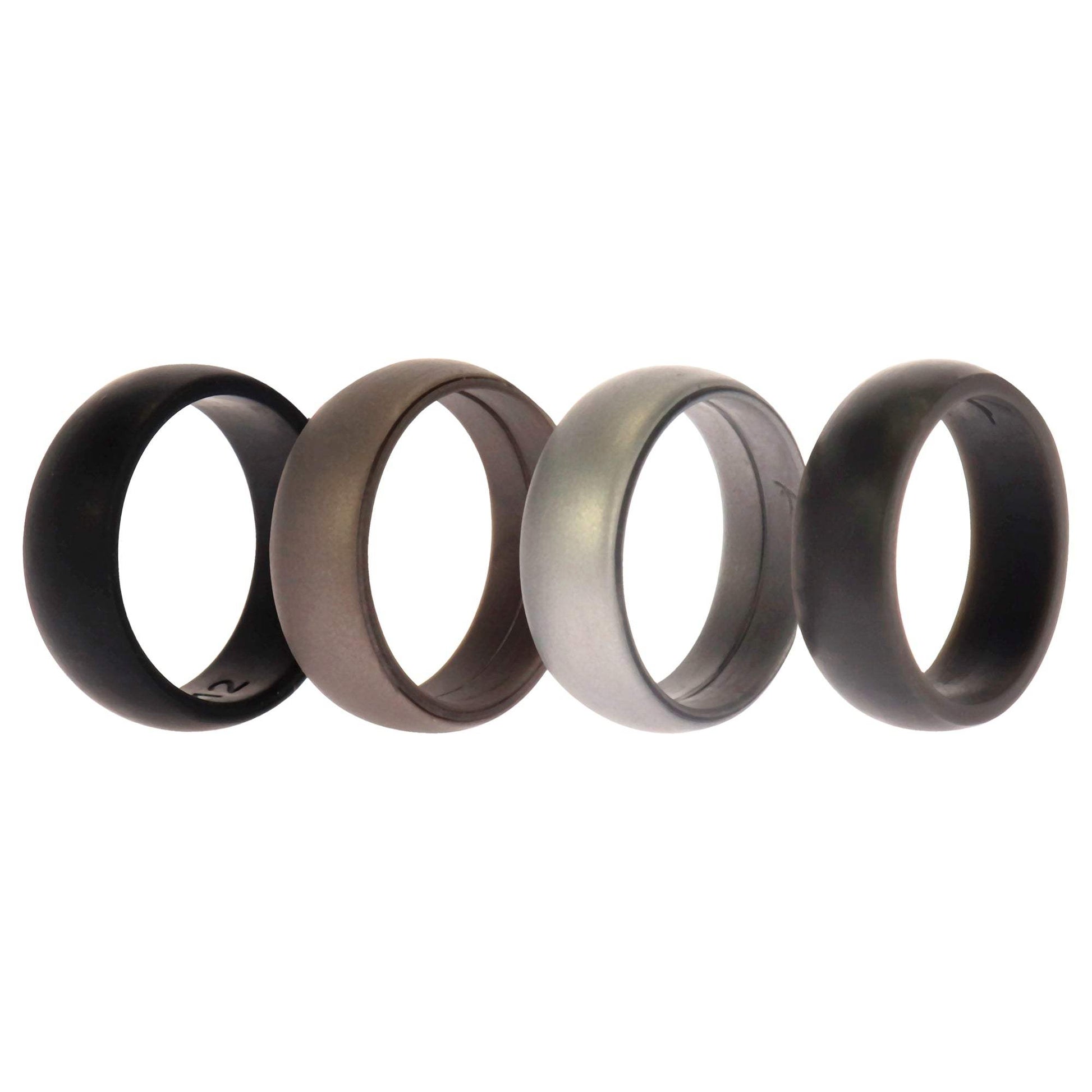 Silicone Wedding Ring Set - Metal-Silver by ROQ for Men - 4 x 12 mm Ring