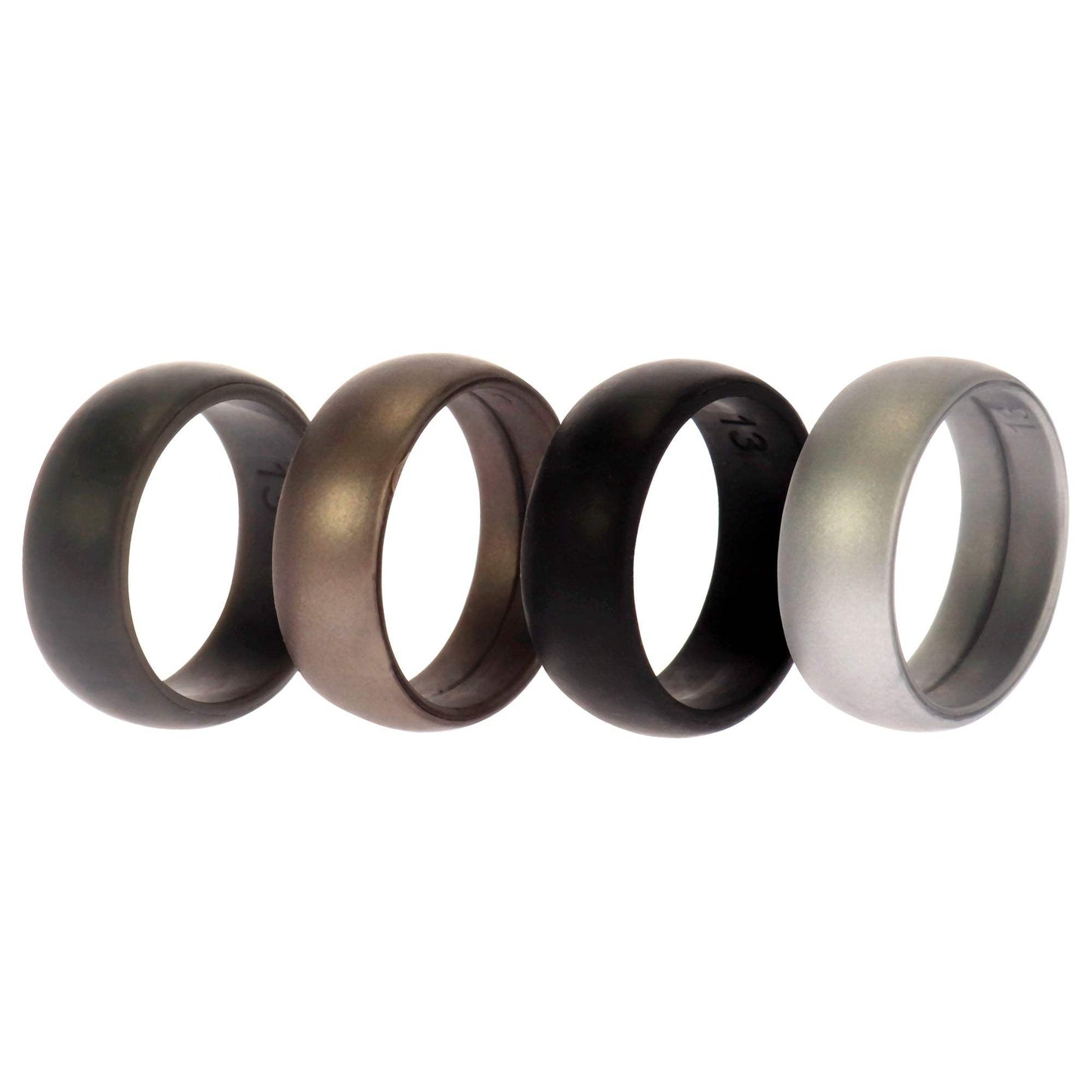 Silicone Wedding Ring Set - Metal-Silver by ROQ for Men - 4 x 13 mm Ring