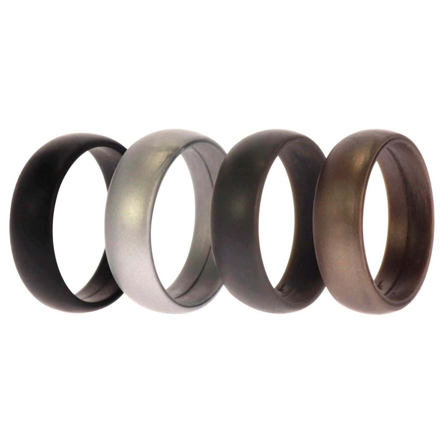 Silicone Wedding Ring Set - Metal-Silver by ROQ for Men - 4 x 14 mm Ring