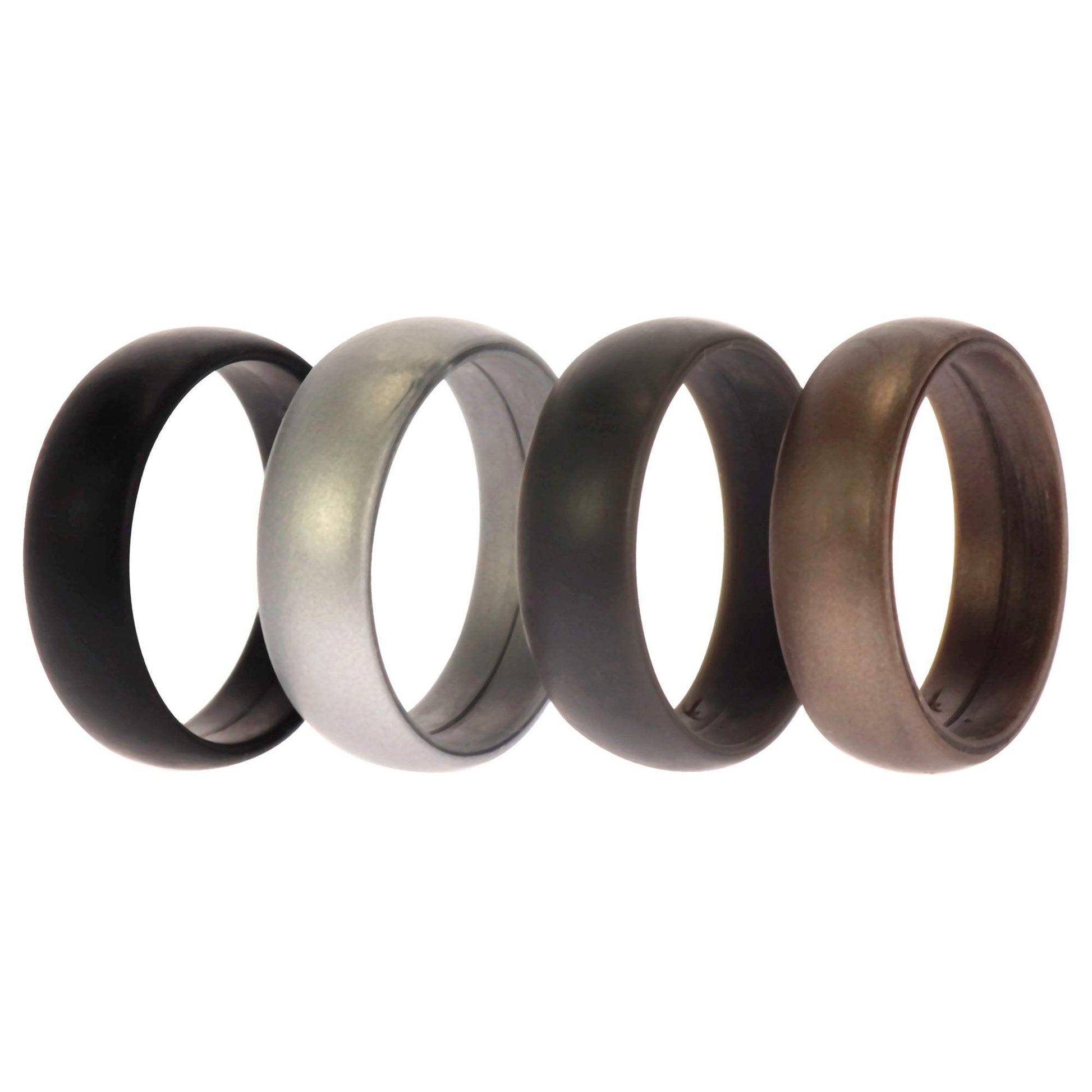 Silicone Wedding Ring Set - Metal-Silver by ROQ for Men - 4 x 14 mm Ring