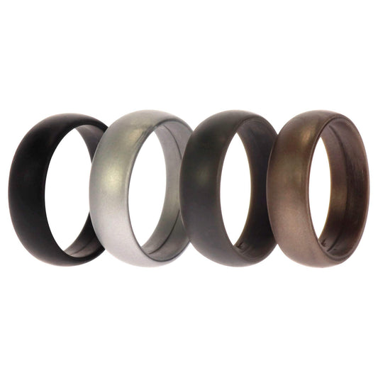 Silicone Wedding Ring Set - Metal-Silver by ROQ for Men - 4 x 14 mm Ring